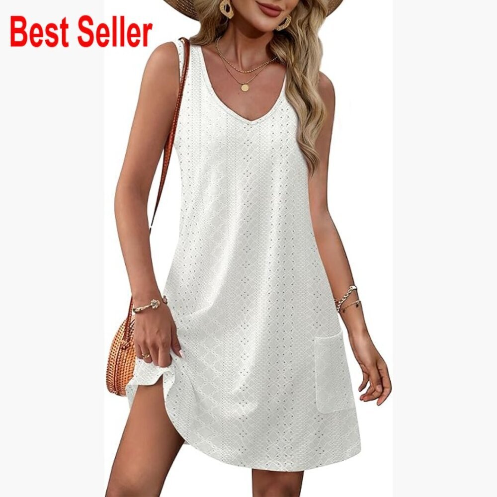 Loose V-Neck Sleeveless Sundress with Pockets, Swimsuit Coverup